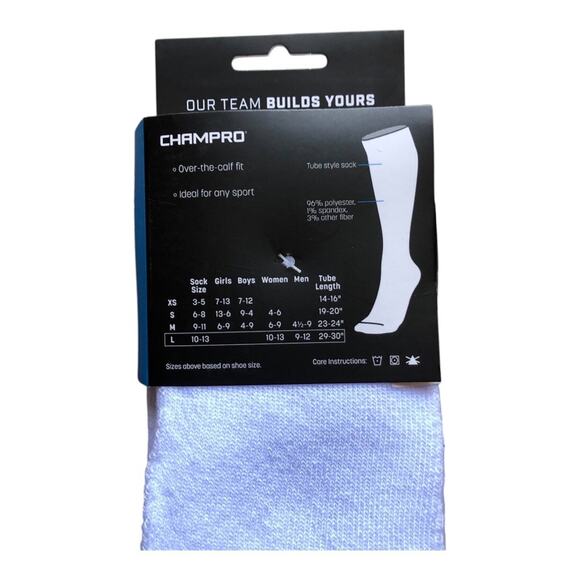 2 Champro White Unisex Athletic Multi-Sport Long Game Socks Adult Size Large - Picture 5 of 8